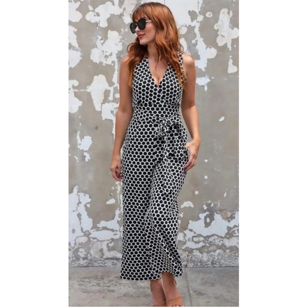 Anthropologie Eva Franco Masha Polka Dot Wide Leg Knit Jumpsuit small $168